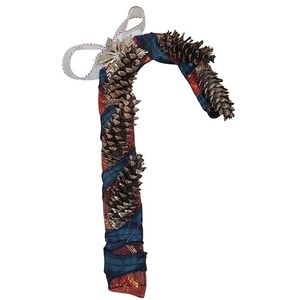 Christmas Candy Cane Pincone Wreath Door Hanger Red Tartan Plaid Snowflake